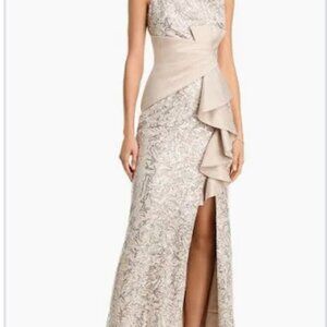 Eliza J Champagne Sequin & Satin Gown